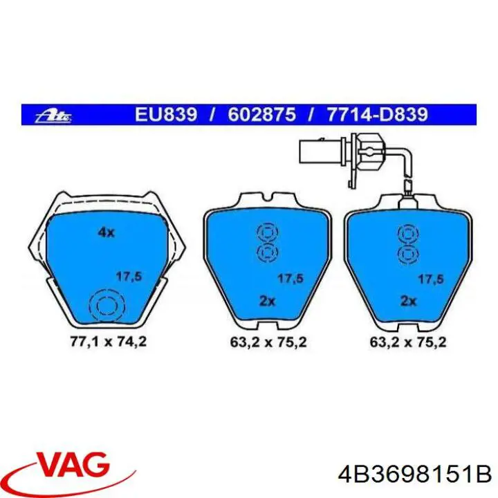 Передні тормозні колодки 4B3698151B VAG