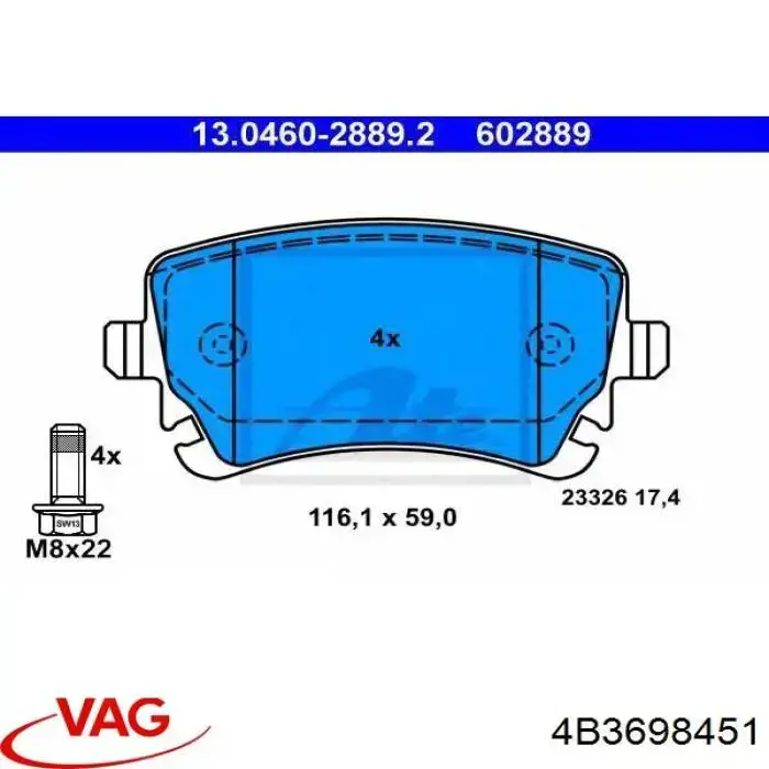 Задні гальмівні колодки 4B3698451 VAG
