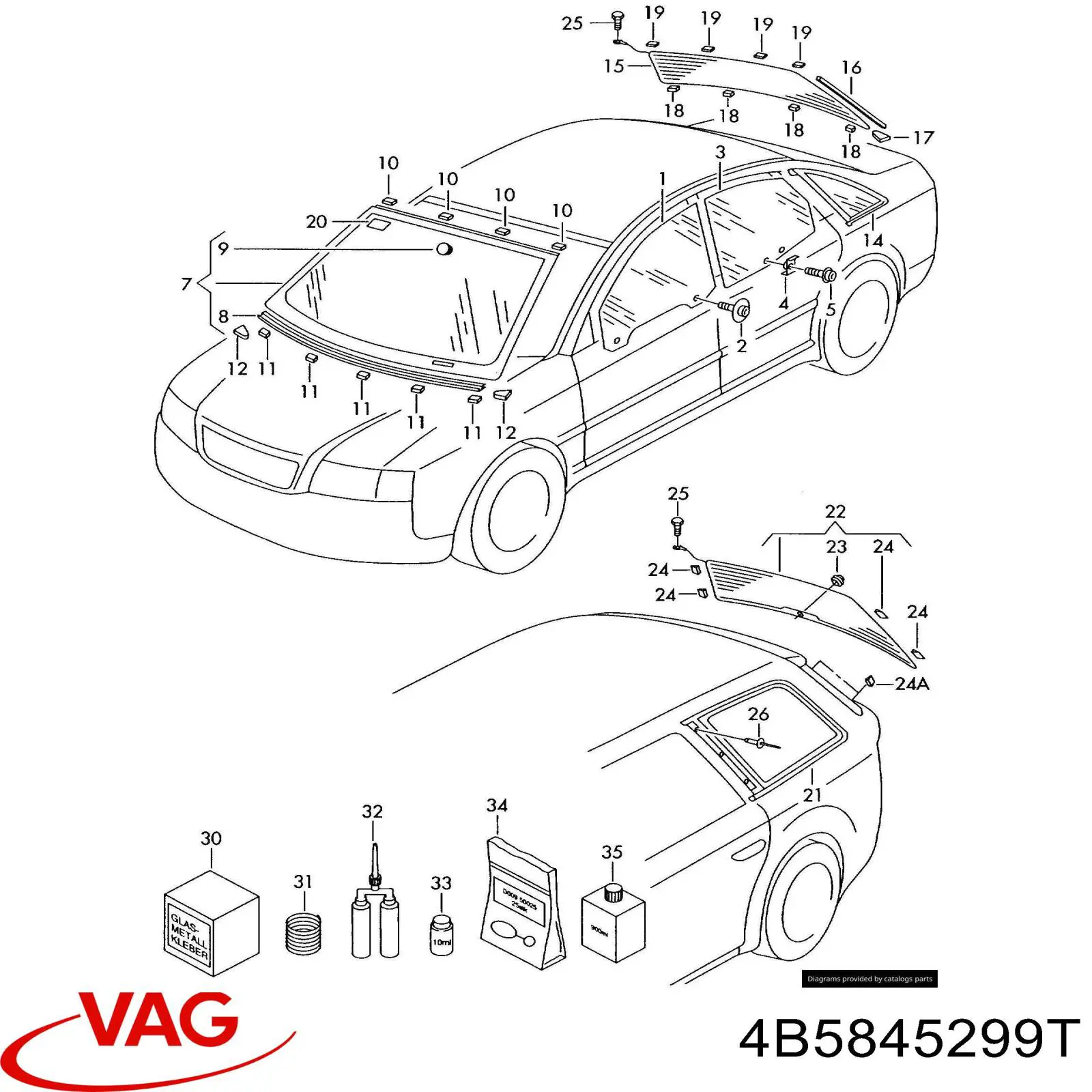 4B5845299T VAG Скло багажного відсіку, ліве