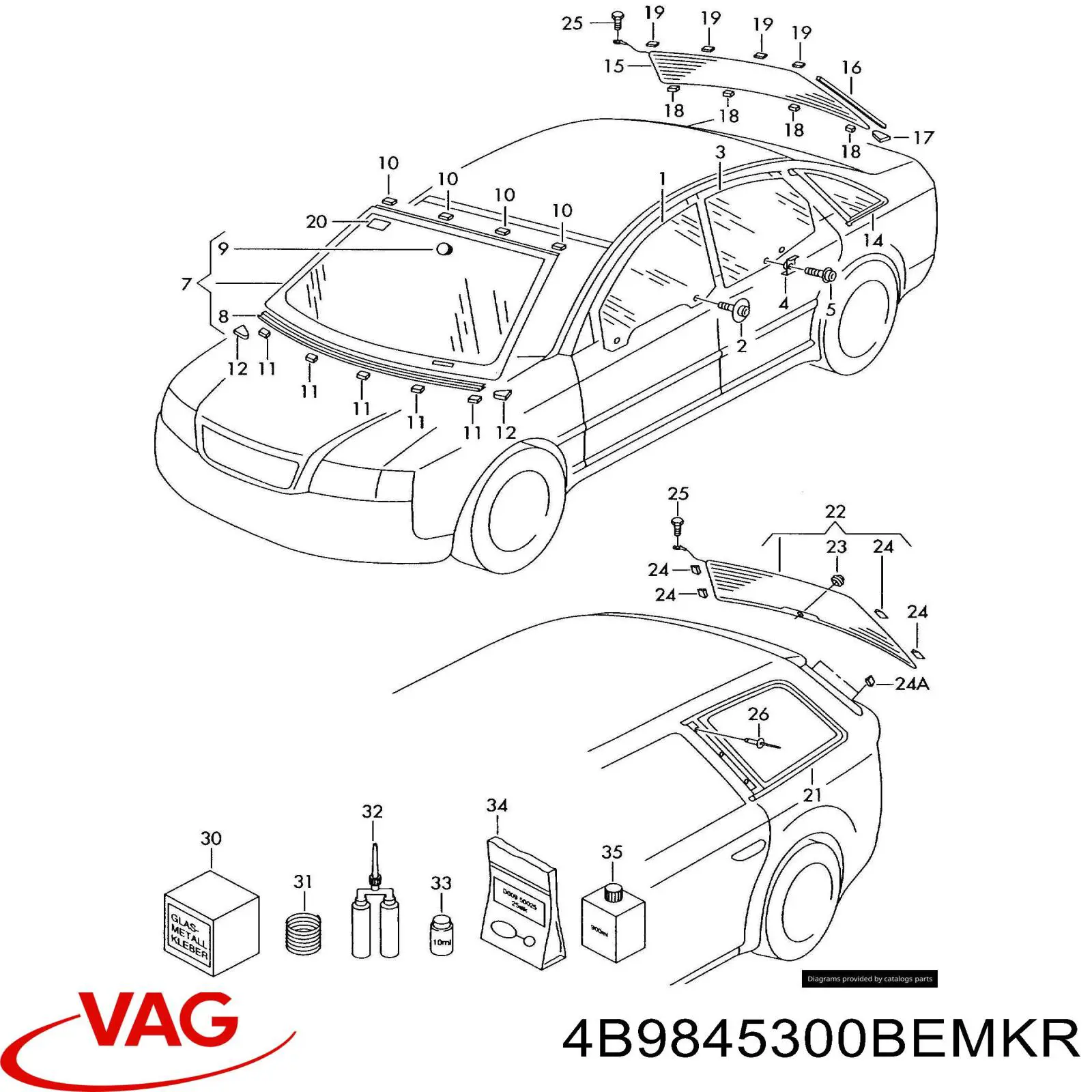 Купити 4B9845300BEMKR VAG Скло багажного відсіку, праве