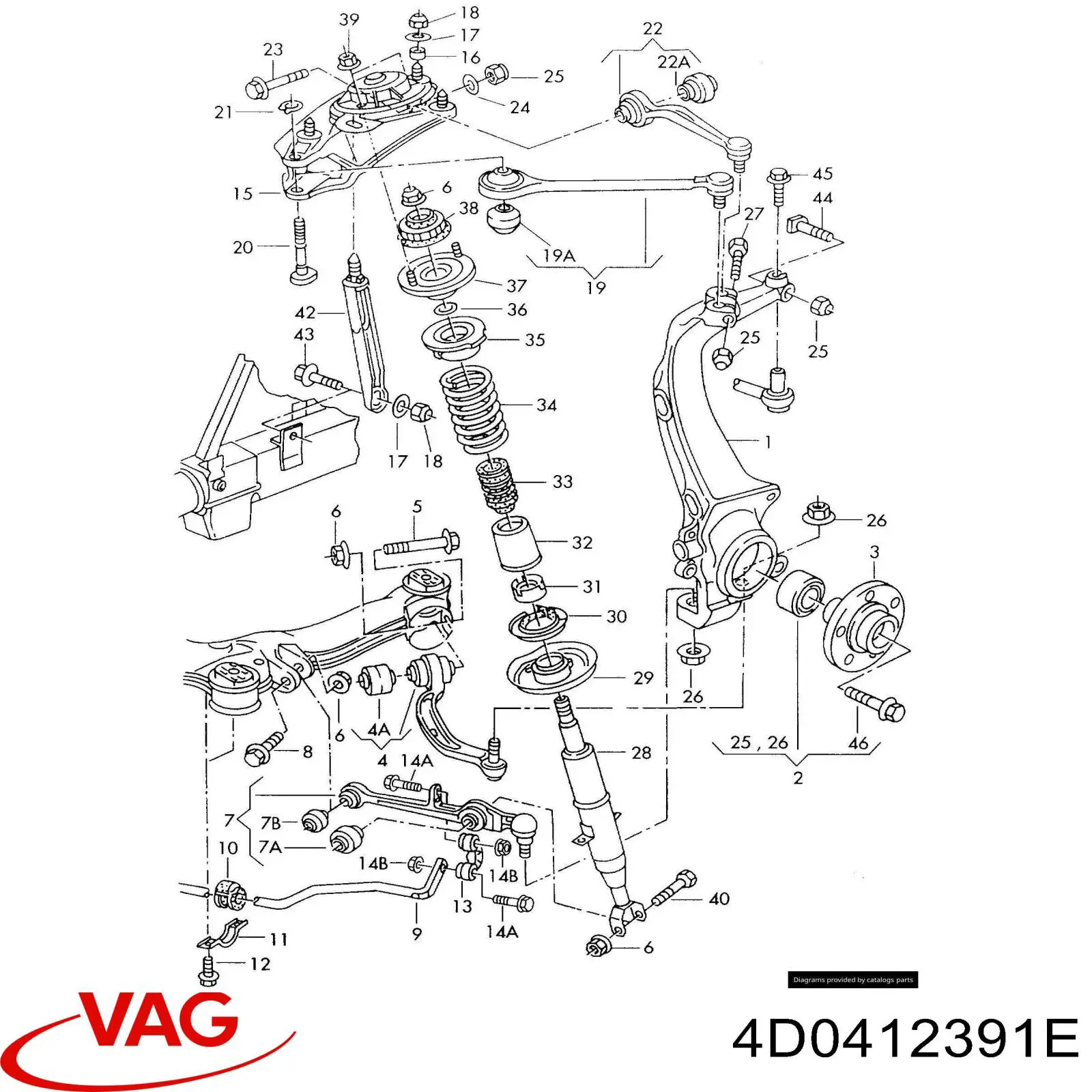 Опора амортизатора переднього лівого VAG 4D0412391E ціна, від 19.00 USD