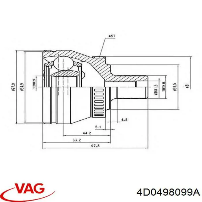 ШРУС зовнішній передній 4D0498099A VAG