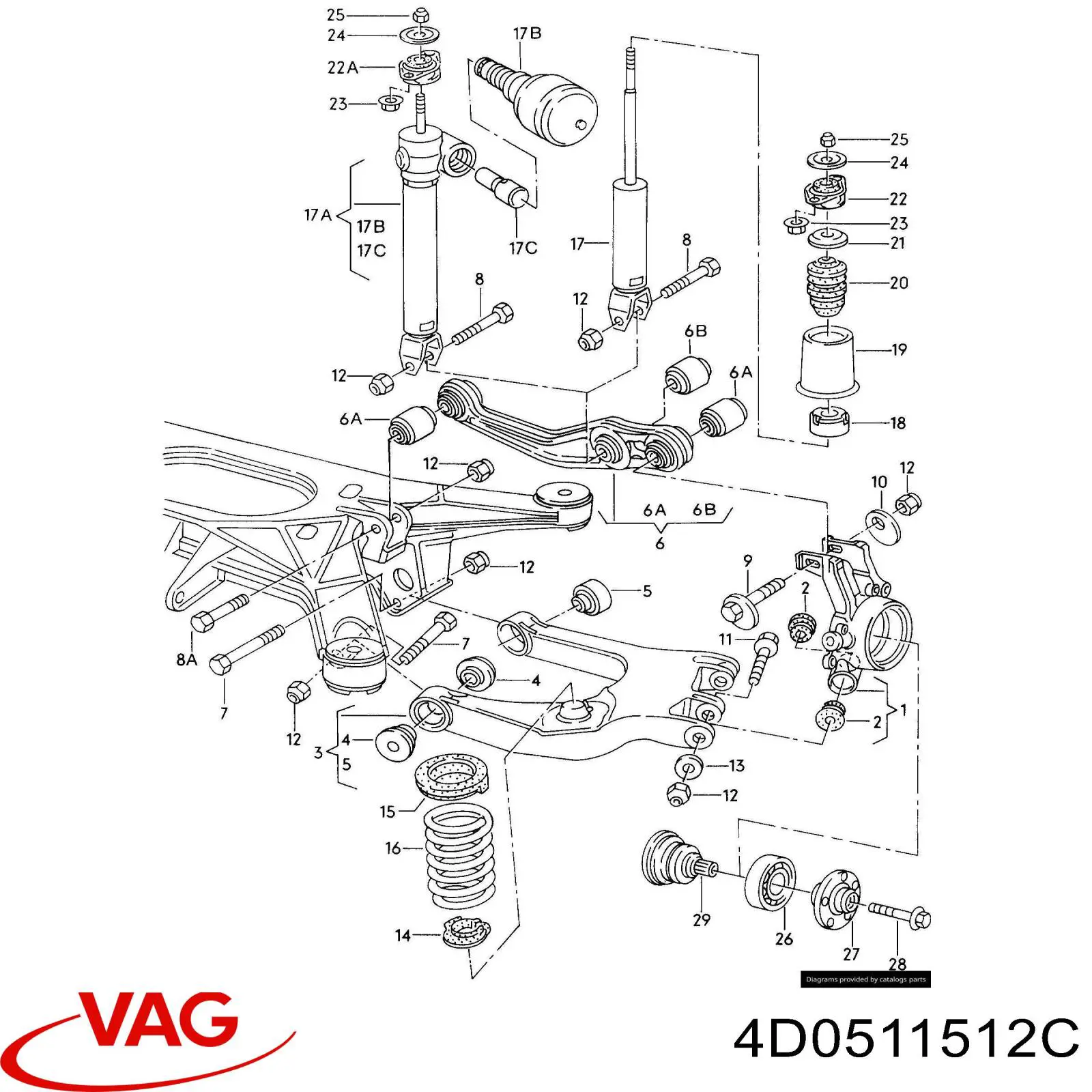 Важіль задньої підвіски нижній, правий VAG 4D0511512C ціна, від 50.68 USD