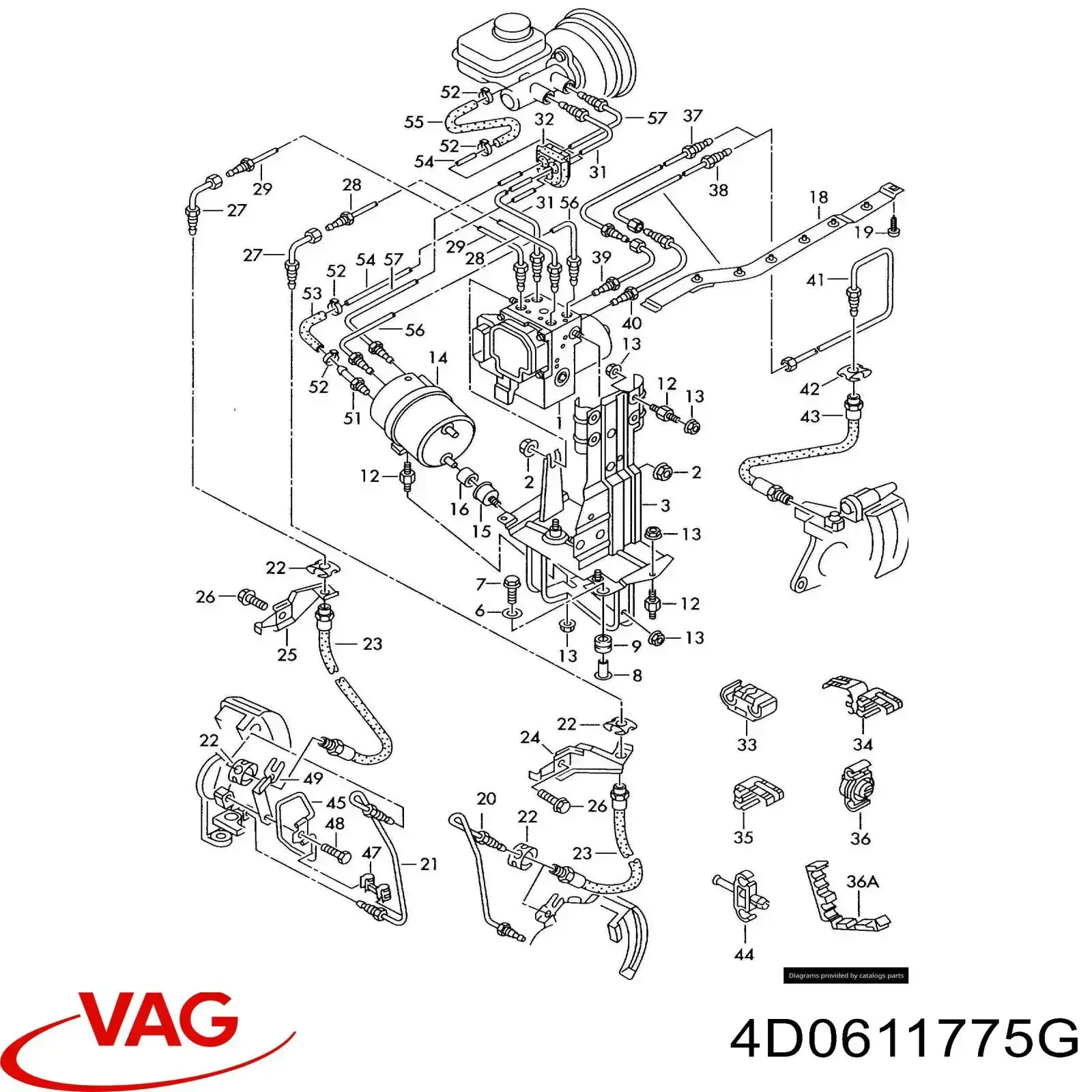 Шланг гальмівний задній VAG 4D0611775G ціна, від 10.37 USD