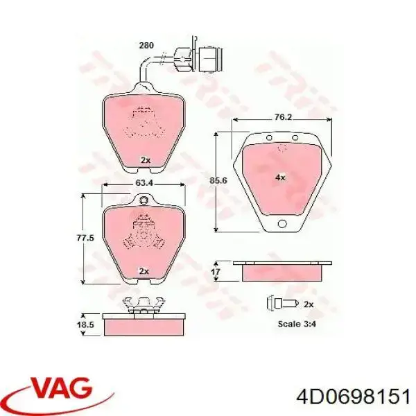 Передні тормозні колодки 4D0698151 VAG