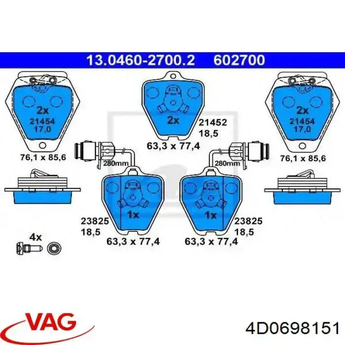Гальмівні колодки VAG 4D0698151 ціна, від 44.40 USD