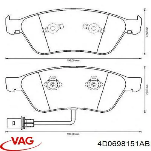 Купити 4D0698151AB VAG Колодки гальмівні передні, дискові