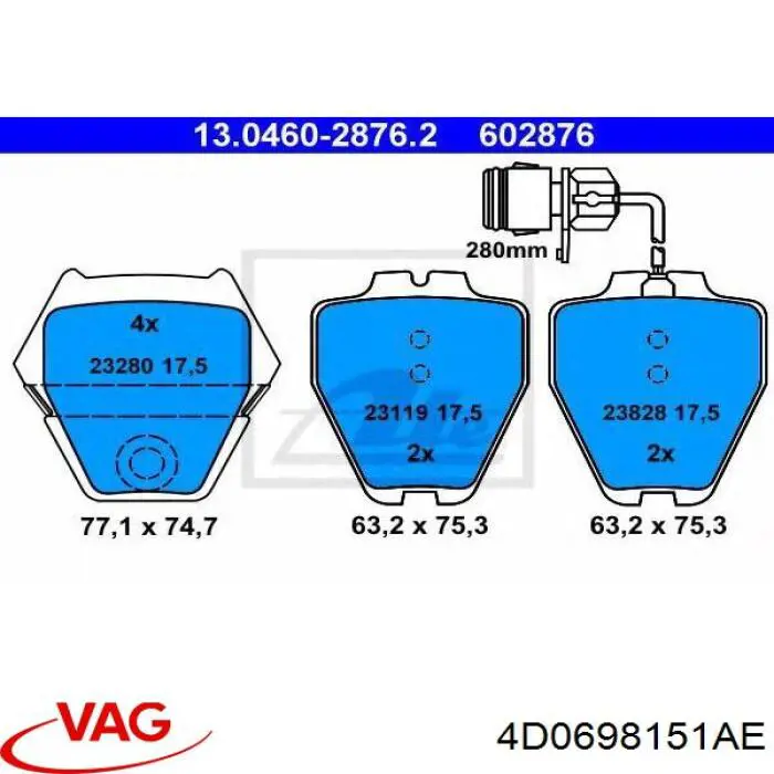 Колодки гальмівні передні, дискові 4D0698151AE VAG