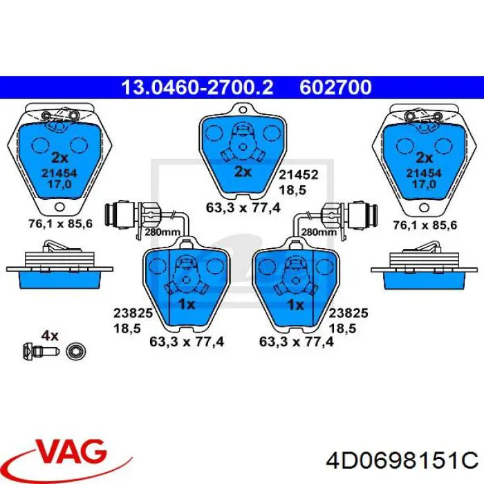 Колодки гальмівні передні, дискові 4D0698151C VAG