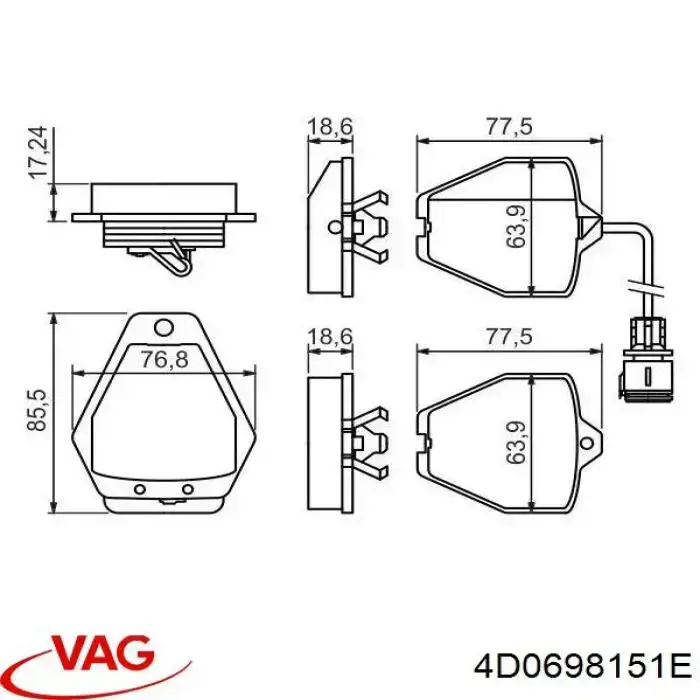 Гальмівні колодки VAG 4D0698151E ціна, від 44.55 USD