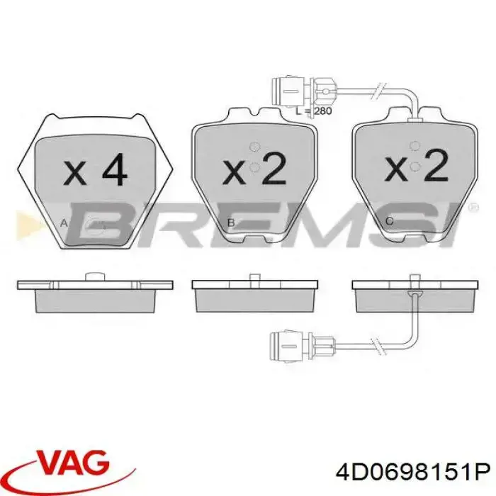 4D0698151P VAG Передні гальмівні колодки