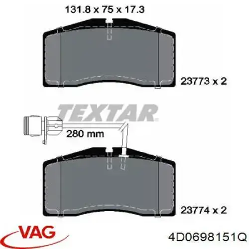 Купити 4D0698151Q VAG Колодки гальмівні передні, дискові
