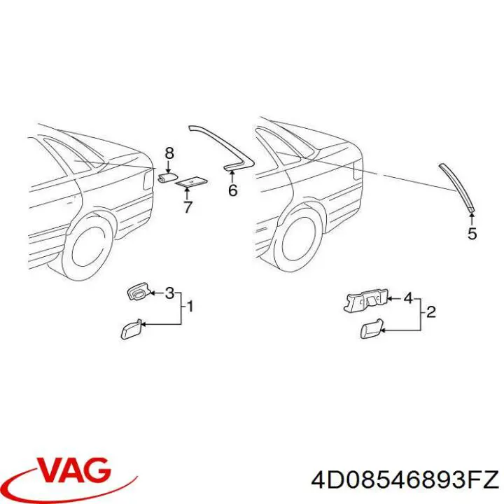 Купити 4D0854689 VAG Молдинг заднього лівого крила