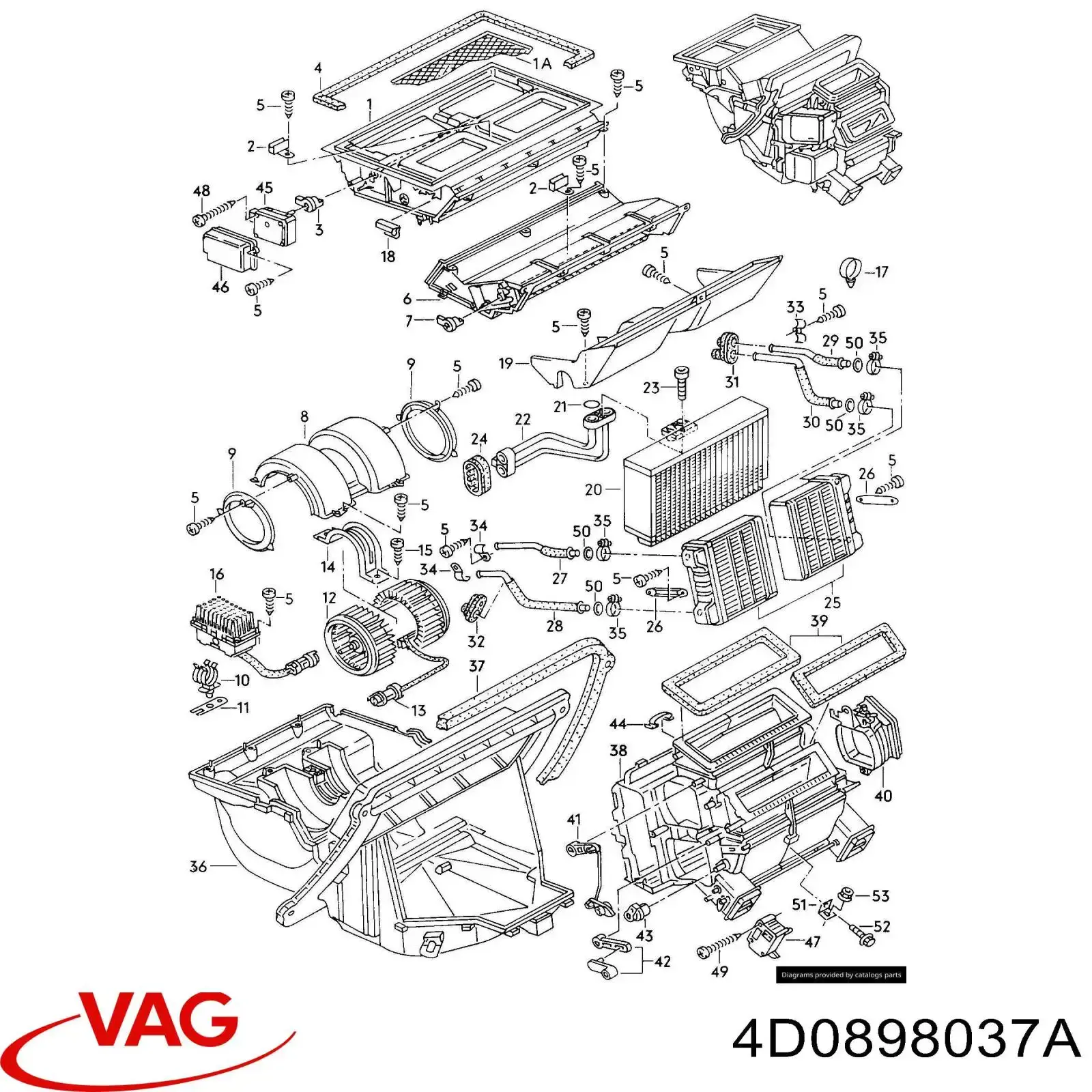 Радіатор кондиціонера салонний, випарник 4D0898037A VAG