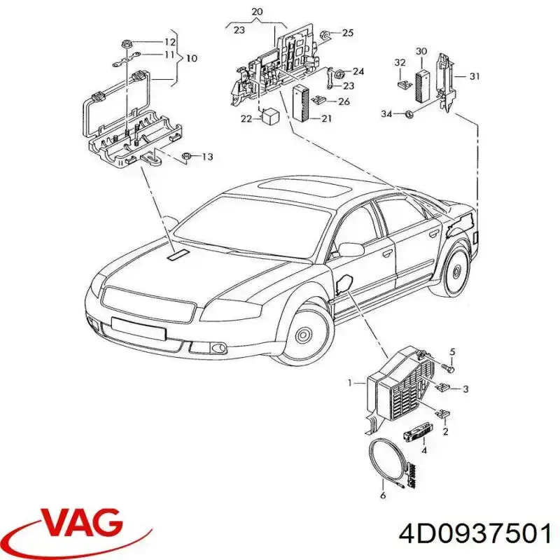 Блок запобіжників задній, салонний VAG 4D0937501 ціна, від 6.33 USD