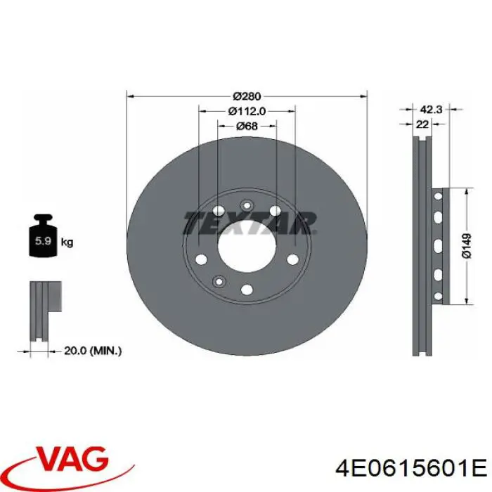 Диск гальмівний задній 4E0615601E VAG