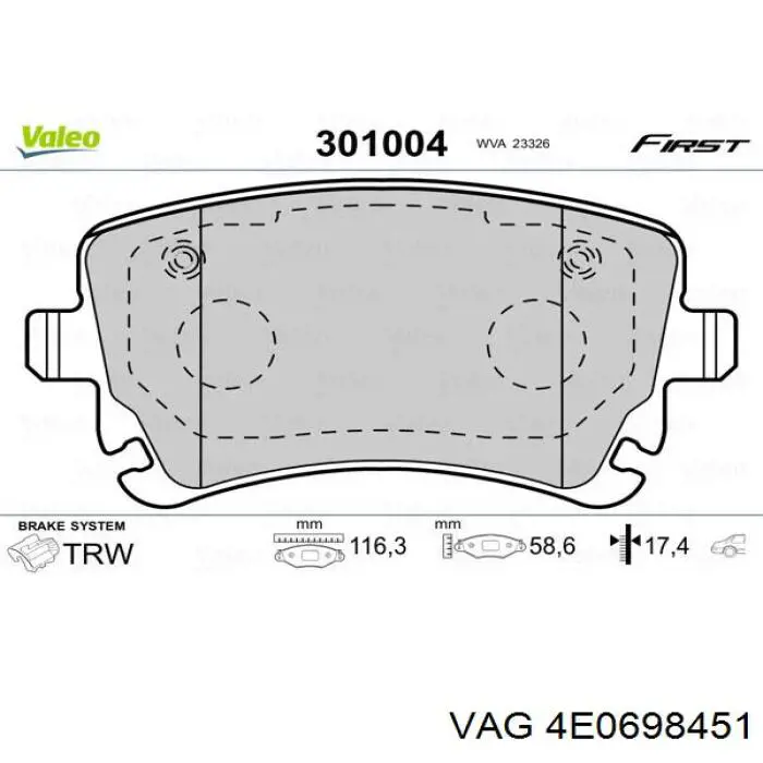 Купити 4E0698451 VAG Задні колодки