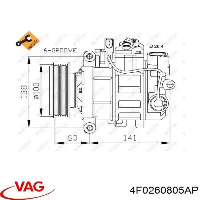 Купити 4F0260805AP VAG Компресор кліматичної установки