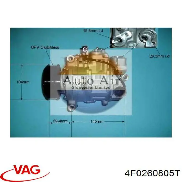 Компресор системи кондиціювання VAG 4F0260805T ціна, від 126.69 USD