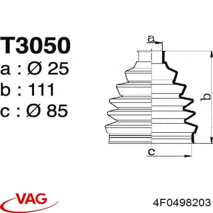 Купити 4F0498203 VAG Пильник шарніра приводу