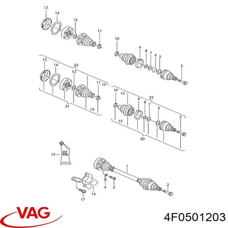 Приводи задніх коліс VAG 4F0501203 ціна, від 25.34 USD