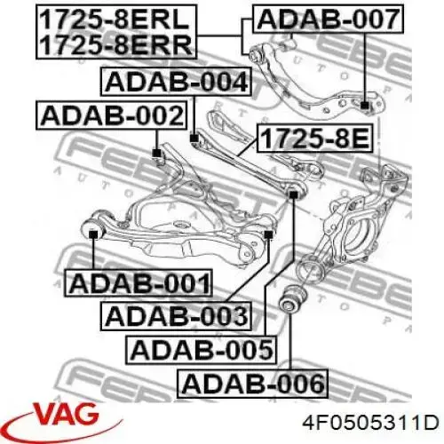 Важіль задньої підвіски нижній, лівий Audi A6 (4F2) (Ауді A6)