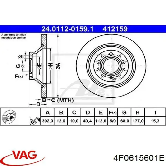 Диск гальмівний задній VAG 4F0615601E