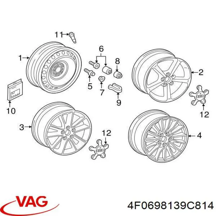 4F0698139C814 VAG Болти до колеса