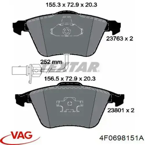 Передні тормозні колодки 4F0698151A VAG