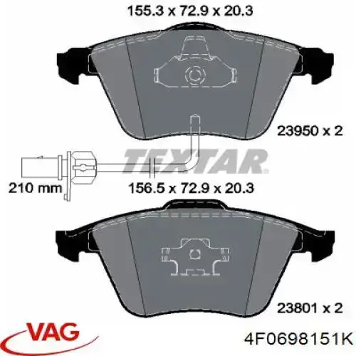 Передні тормозні колодки 4F0698151K VAG