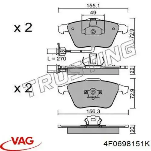 Гальмівні колодки VAG 4F0698151K ціна, від 57.90 USD