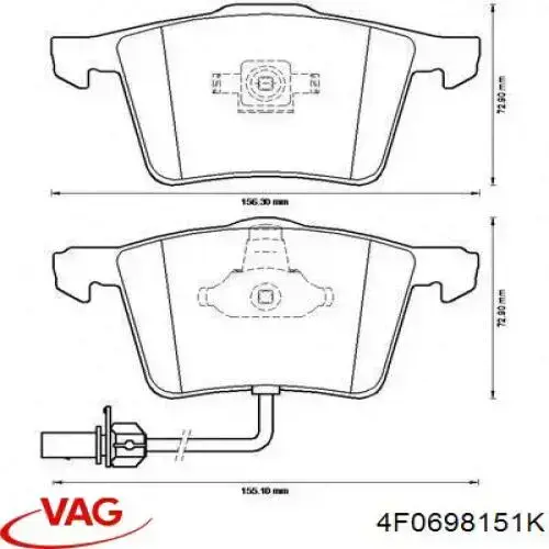 Купити 4F0698151K VAG Колодки гальмівні передні, дискові