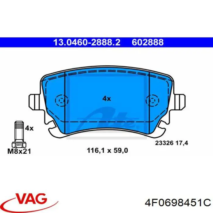 Задні гальмівні колодки VAG 4F0698451C ціна, від 30.40 USD