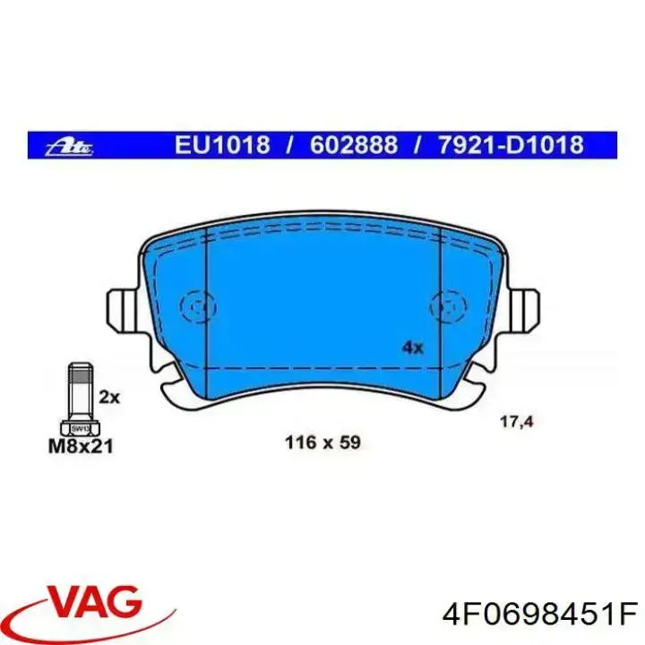 Задні гальмівні колодки VAG 4F0698451F ціна, від 30.40 USD