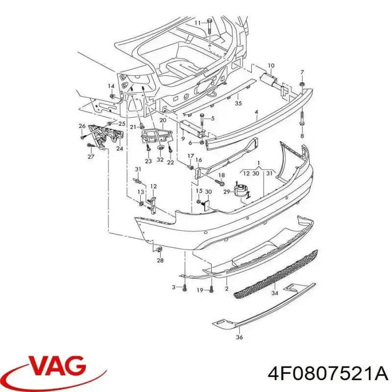 Спойлер заднього бампера Audi A6 (4F2) (Ауді A6)