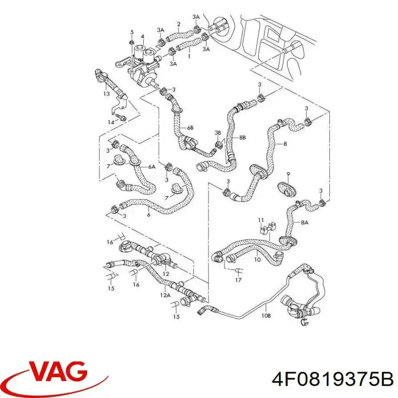 Шланг радіатора опалювача/пічки, обратка VAG 4F0819375B ціна, від 31.14 USD