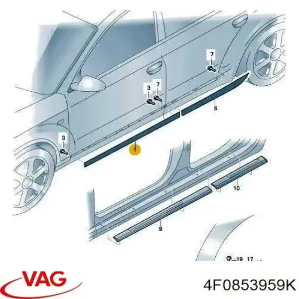 Купити 4F0853959K VAG Молдинг передньої лівої двері