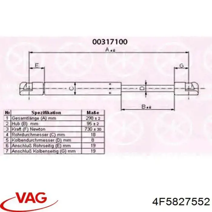 Амортизатор двері задньої VAG 4F5827552 ціна, від 8.16 USD