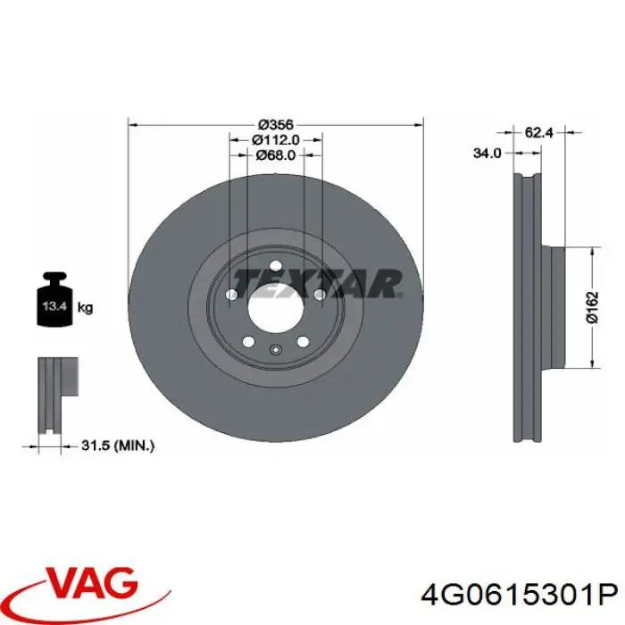 4G0615301P VAG диск гальмівний передній