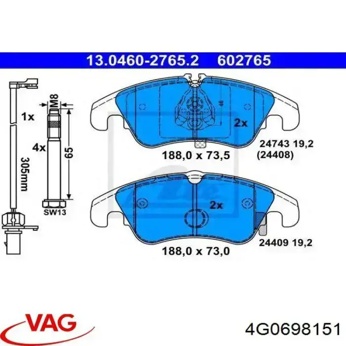 Передні тормозні колодки 4G0698151 VAG