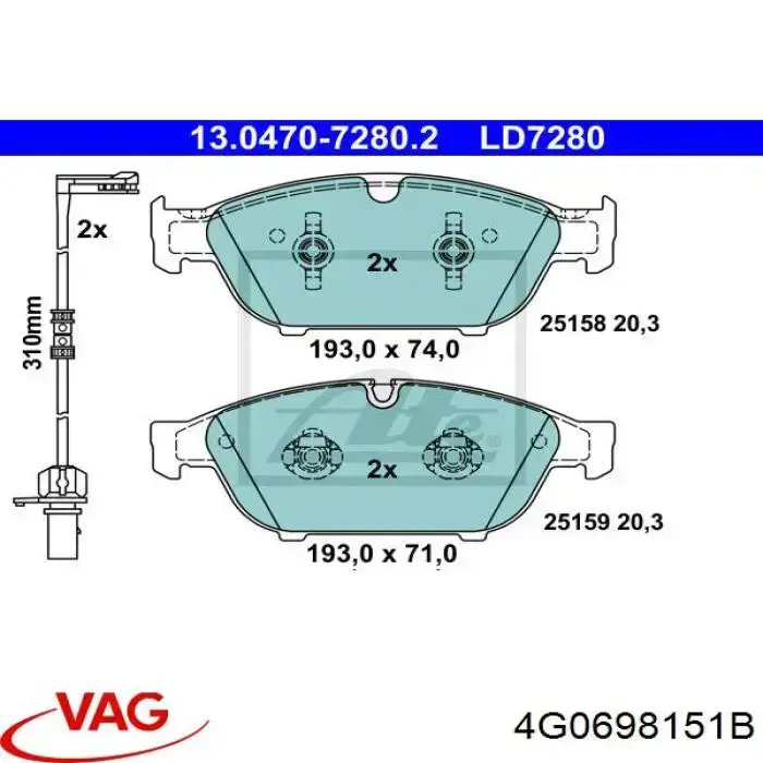 4G0698151B VAG Передні гальмівні колодки