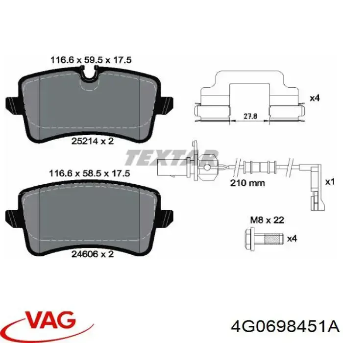 Задні гальмівні колодки VAG 4G0698451A ціна, від 53.90 USD