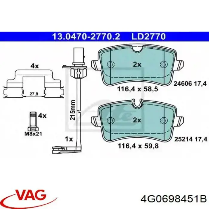 Задні гальмівні колодки VAG 4G0698451B ціна, від 53.85 USD