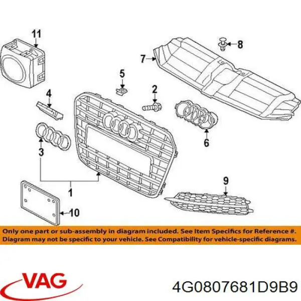 Решітка переднього бампера, ліва VAG 4G0807681D9B9 ціна, від 126.66 USD