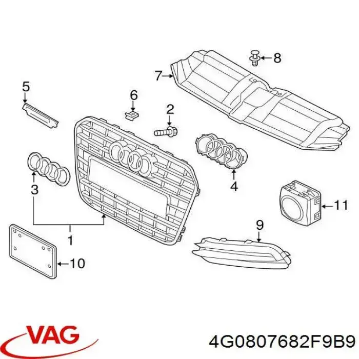 Купити 4G0807682F9B9 VAG Решітка переднього бампера, права