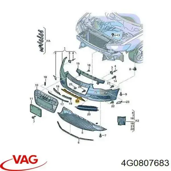 Решітка переднього бампера, центральна VAG 4G0807683 ціна, від 56.03 USD