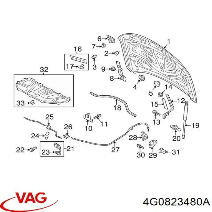 Стояк-гак замка капота VAG 4G0823480A ціна, від 28.12 USD
