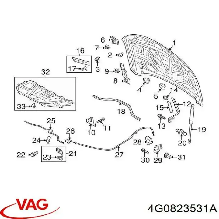 Трос відкриття капота, передній 4G0823531A VAG