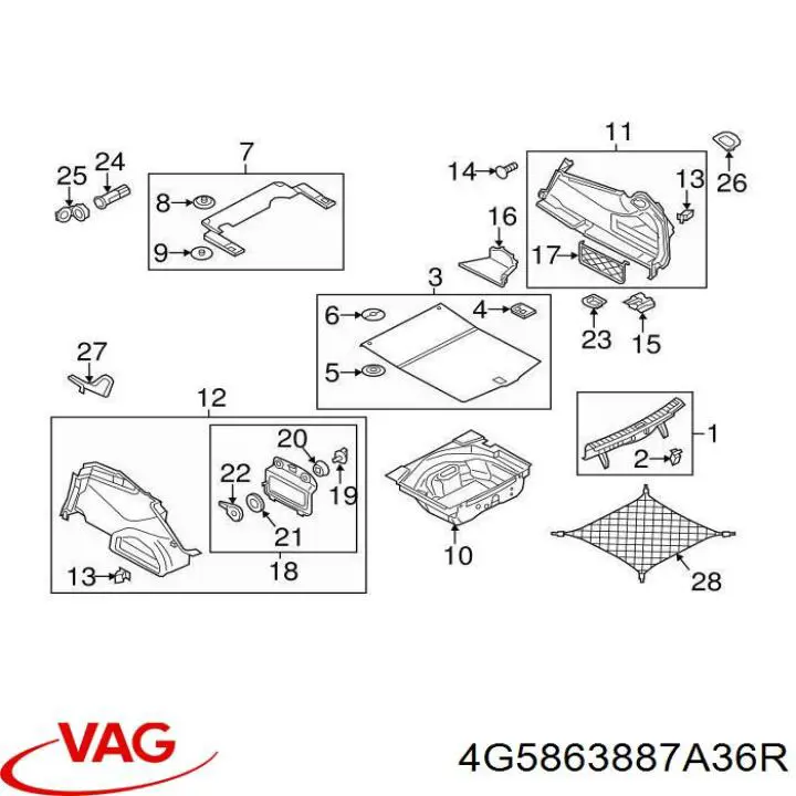 Облицювання багажного відсіку, ліве VAG 4G5863887D36R ціна, від 11.85 USD