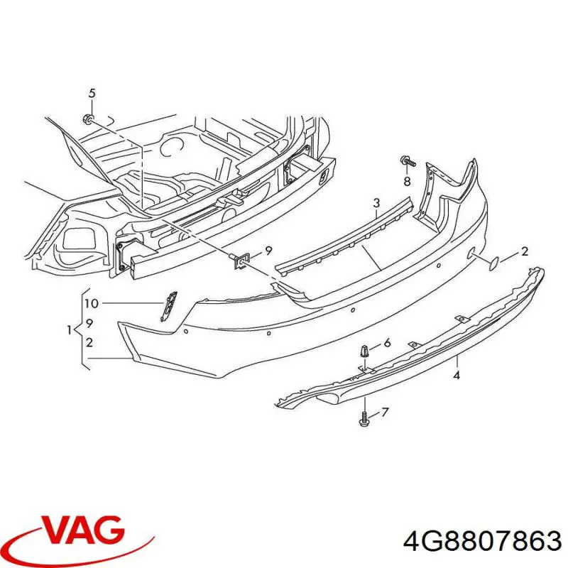 4G8807863 VAG Кронштейн бампера заднього, лівий